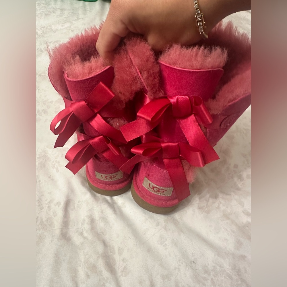 UGG Fuchsia Shearling Boots with bows